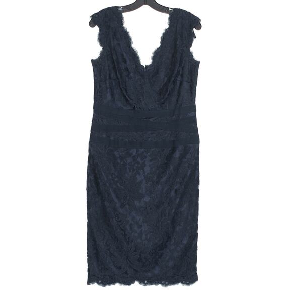 Tadashi Shoji Dress Floral Lace Dark Academia Preppy Romantic Cocktail Blue 10 - Picture 1 of 8